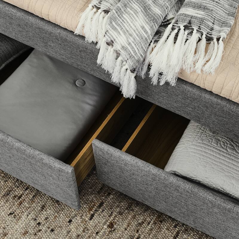 Full Size Daybed - Linen Upholstered Daybed with Storage,Button and Copper Nail