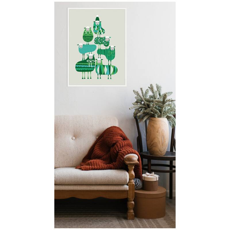 Kate and Laurel Framed Canvas Christmas Sheep by Rachel Lee