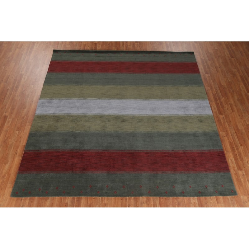 Decorative Contemporary Gabbeh Oriental Rug Hand-Knotted Wool Carpet - 9'8" x 9'10" Square