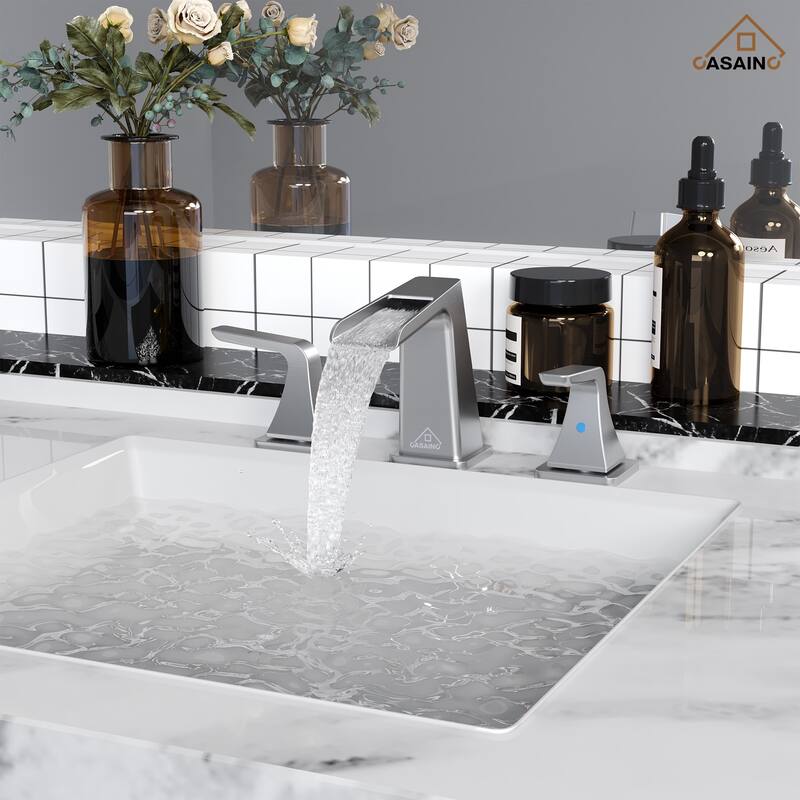 8 in. Widespread 2-Handle Waterfall Spout Bathroom Faucet - Nickel