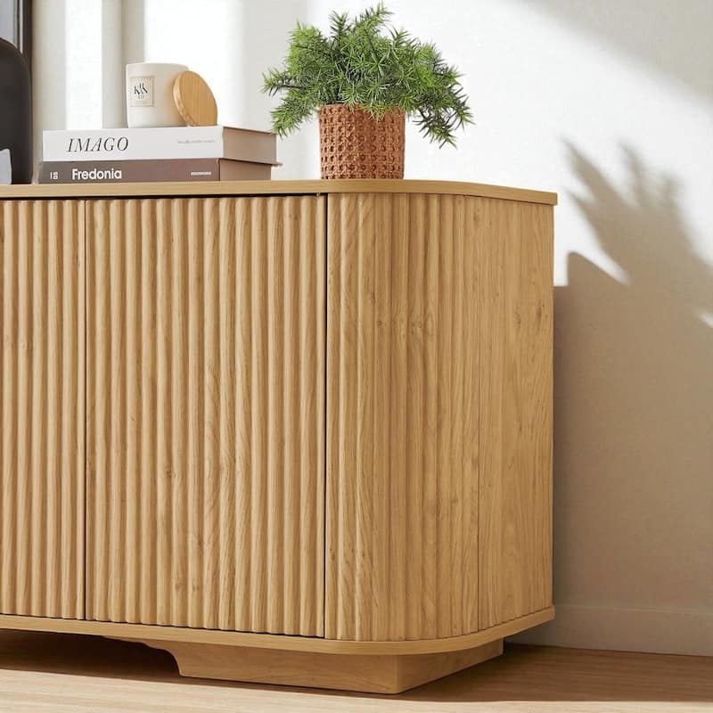 64" Wave Pattern Sideboard Cabinet with Push-to-Open Doors, Modern TV Console Storage Cabinet for Kitchen and Entryway