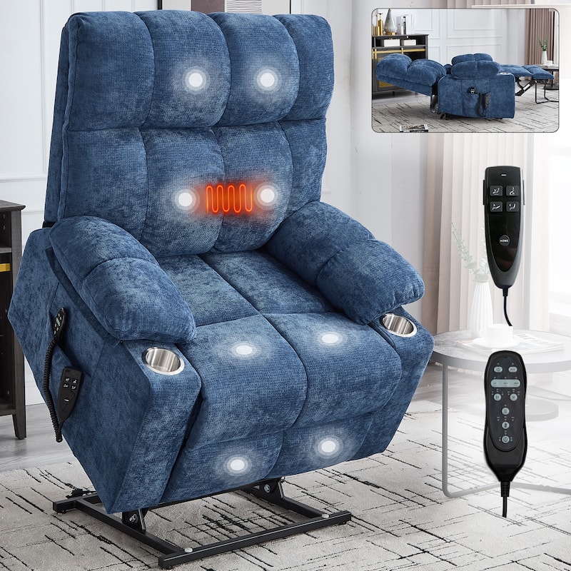 Dual Motor Infinite Position Power Lift Recliner Chair Heavy Duty Motion Mechanism with Massage and Heating, Dual Cup Holders