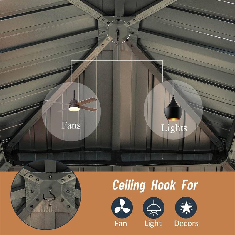 12' X 12' Aluminum Hardtop Gazebo with Steel Roof, Curtains, and Netting for Outdoor Use