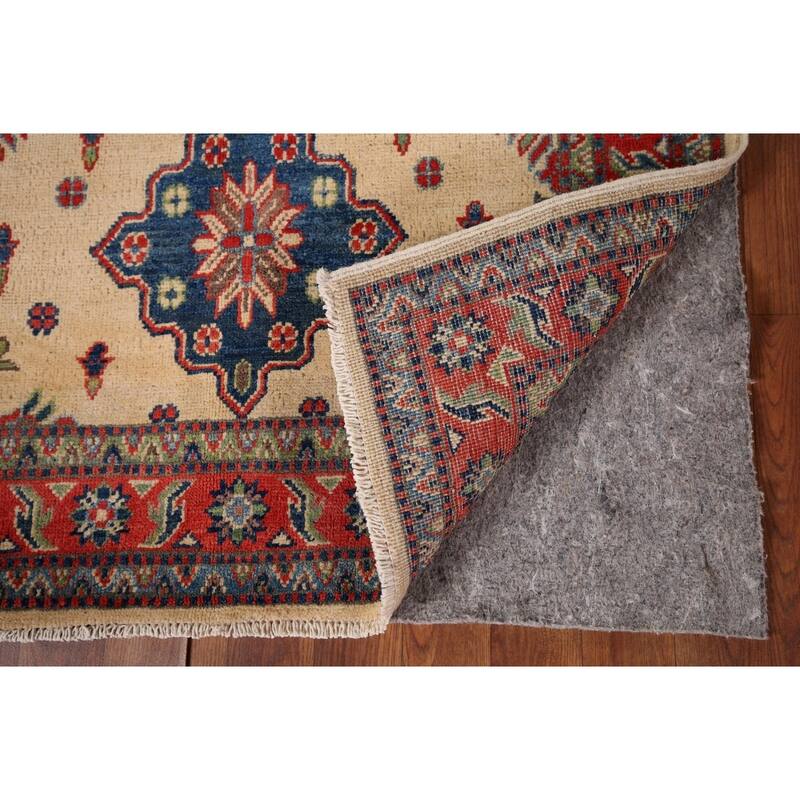 Kazak Accent Rug Handmade Geometric Beige Wool Carpet - 3'5" x 5'0"