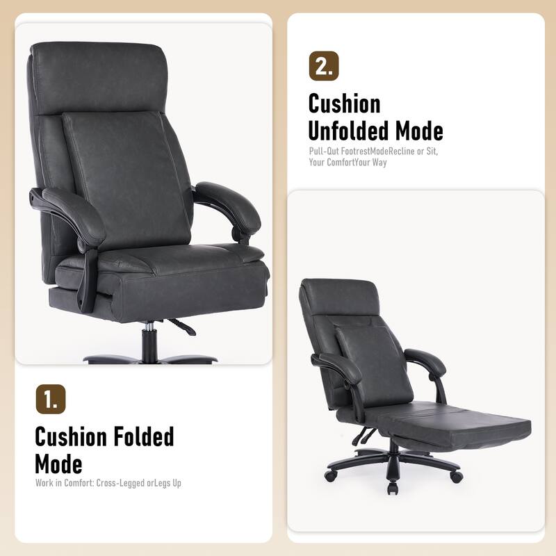 500Lbs Ergonomic Office Chair with Foot Rest, Faux Leather Executive Chair Reclining Chair, Swivel Heavy Duty Task Desk Chairs