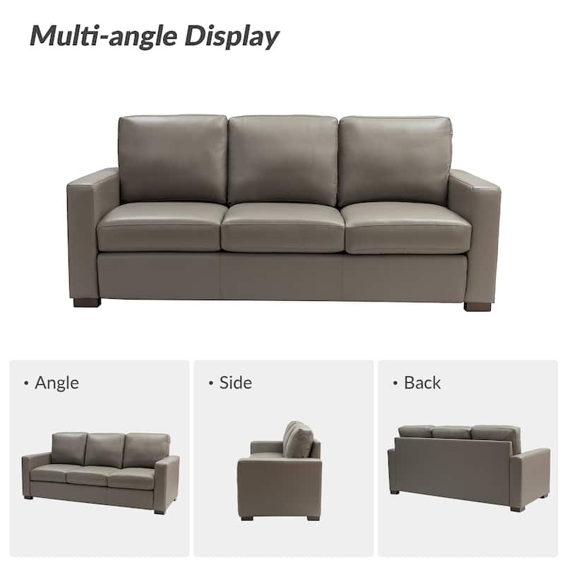 Ernando 83.46" Wide Genuine Leather Sofa with Squared Arms and Pillows