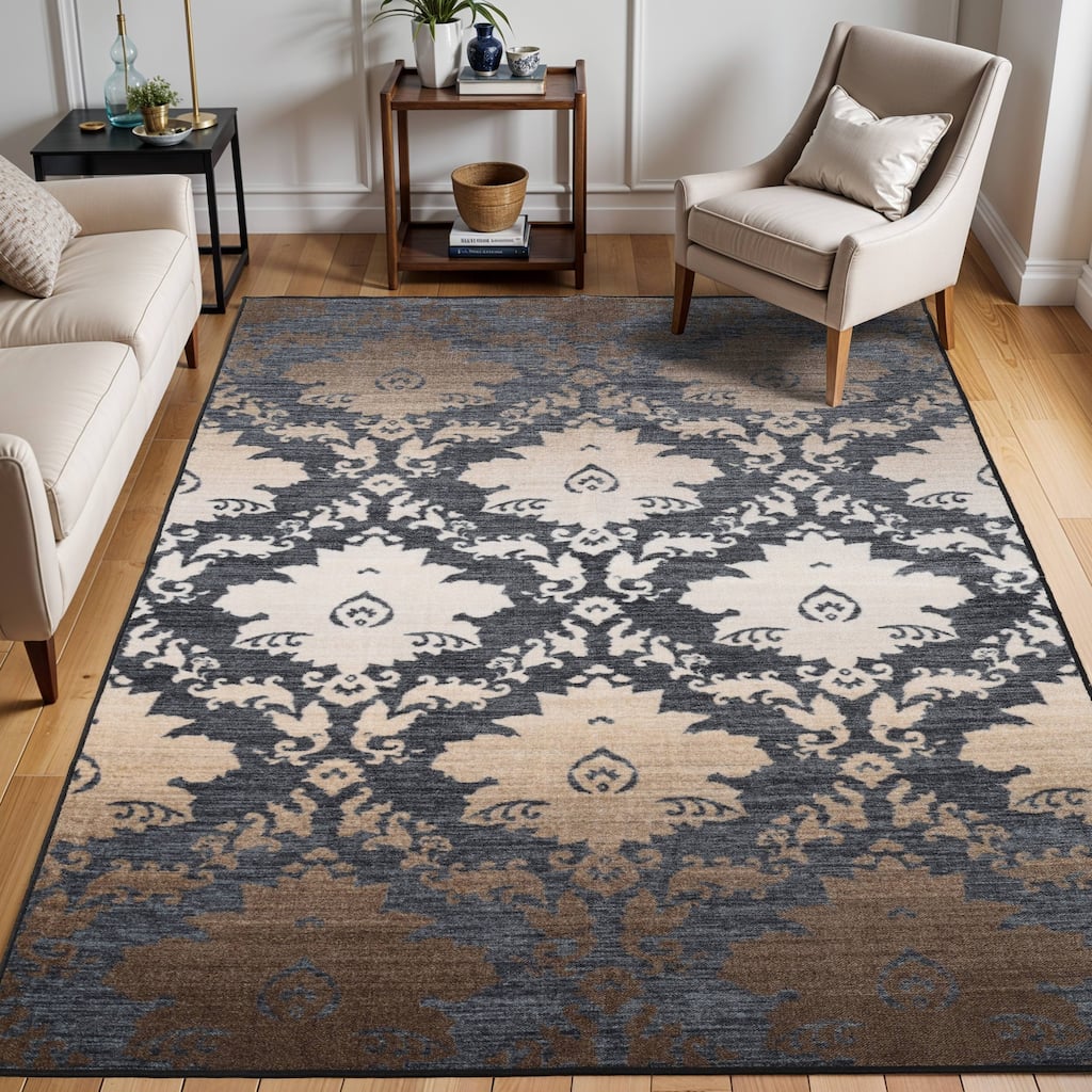 Superior Geneva Medallion Scroll Non-Slip Washable Indoor Runner or Area Rug