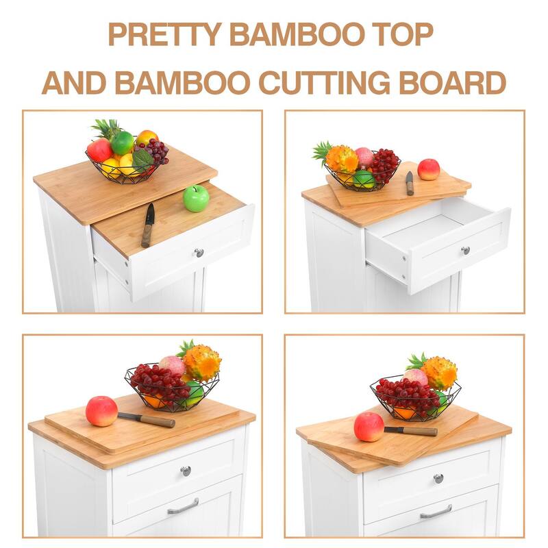 Erommy Tilt Out Trash Cabinet, Wooden Kitchen Trash Can Free Standing Waste Bin, Recycling Hideaway Garbage Can Holder