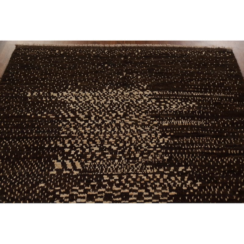 Hand Knotted Oriental 100% Wool Carpet Tribal Tribal Brown Moroccan Area Rug - 7' 11'' X 5' 8''