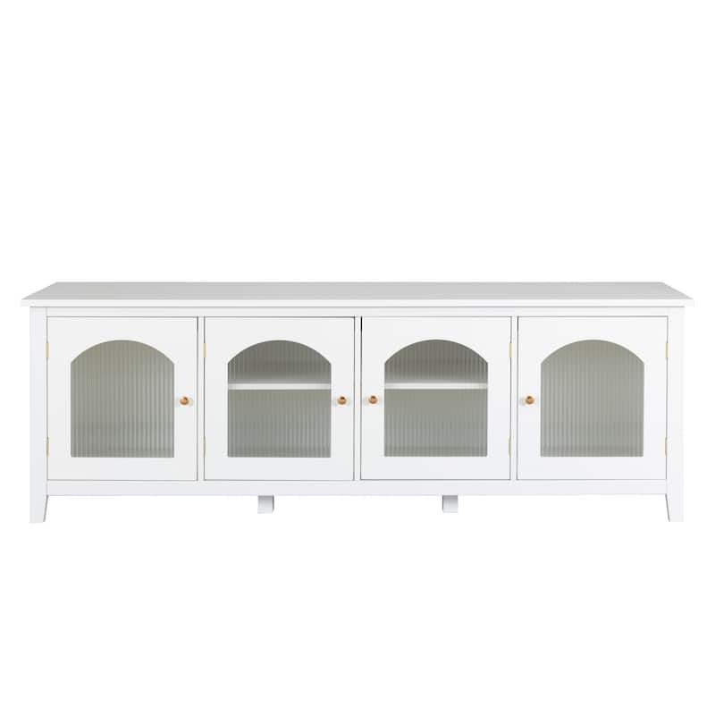 Retro Modern TV Stand with 3 Storage Cabinets and Rainbow Doors for Living Room Home Theater and Studio​