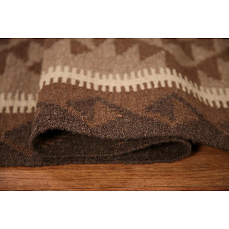 Hand-woven Geometric Kilim Rug Reversible Wool Foyer Carpet - 3'3" x 5'1"