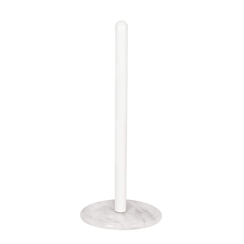 Creative Home White Marble Upright Paper Towel Holder with White Metal Pole