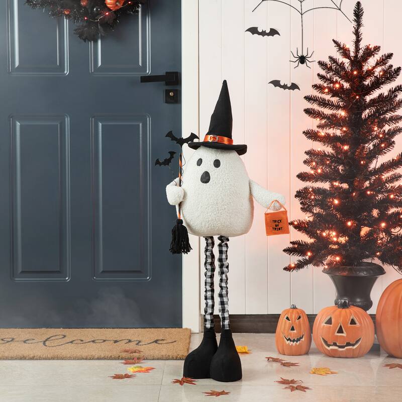 Glitzhome 38"H Lighted Halloween Fabric Standing Ghost Decor w/ Telescoping Legs