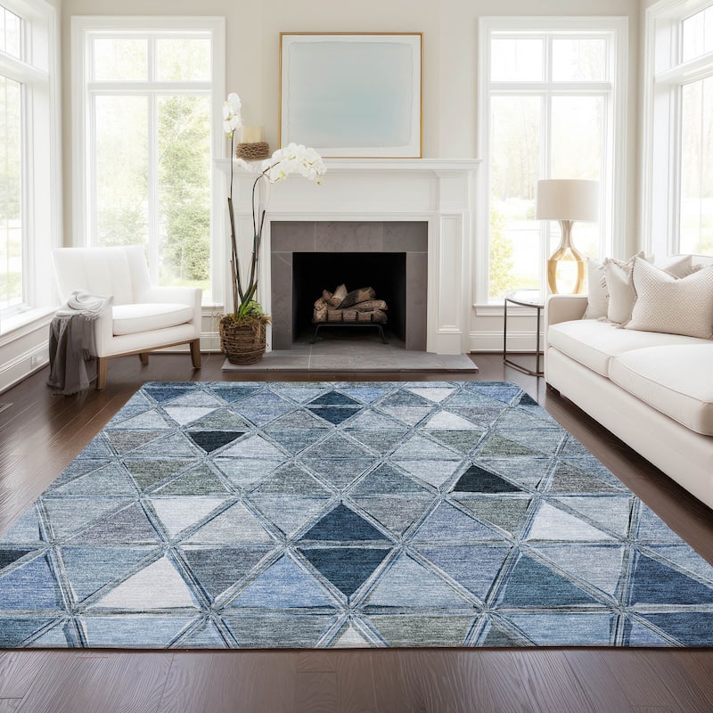 Machine Washable Indoor/ Outdoor Chantille Modern Diamonds Rug - Blue - 5' x 7'6"