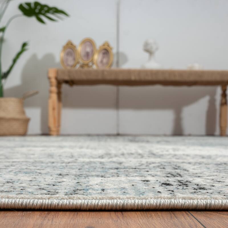 Theory Distressed Dusty Blues / Greys Abstract Area Rug