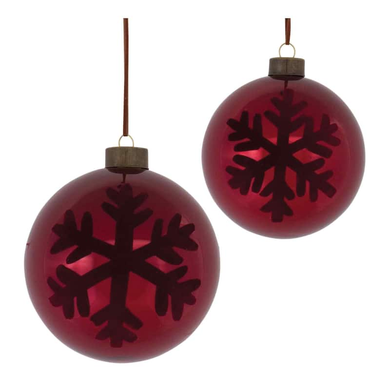 Shiny Finish Snowflake Glass Christmas Ball Ornaments 5" 130mm Red 6Ct