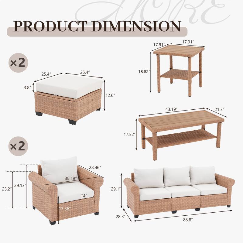 Outdoor 7-Piece Garden Patio Sofa Set With Table