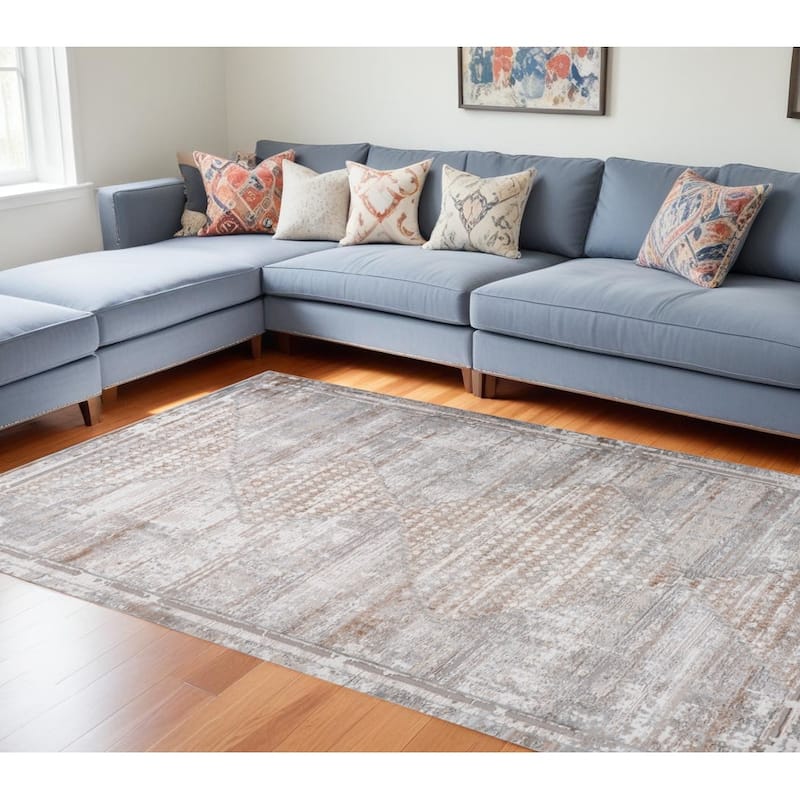Bigan Distressed Abstract Stain Resistant Woven Durable Area Rug By HomeRoots - 7' X 10' - Gray and Brown - Rectangle