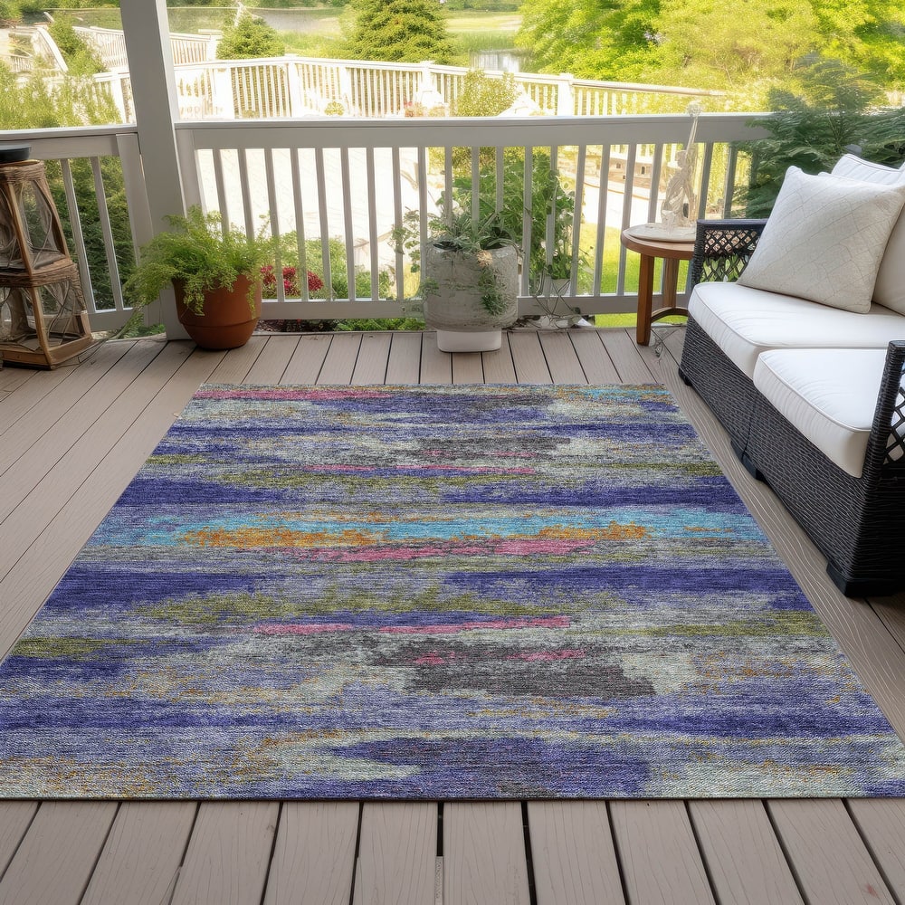 Machine Washable Indoor/ Outdoor Abstract Modern Chantille Rug