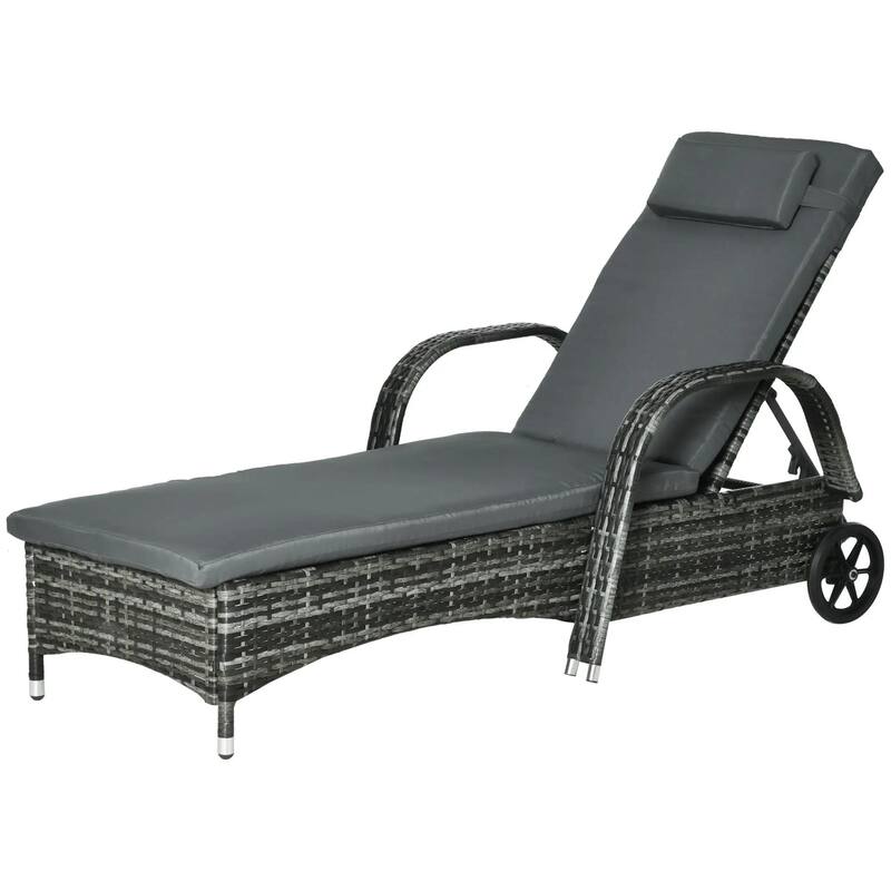 Wicker Chaise Lounge Chair with Adjustable Rattan Recliner, Cushion