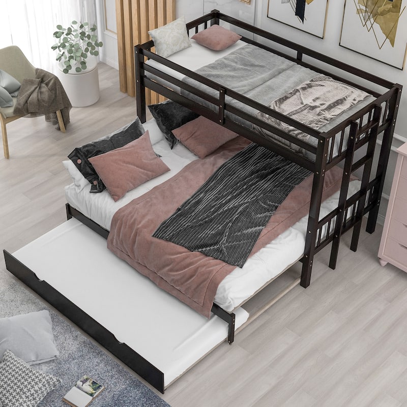 Espresso Twin over Twin Pullout Bunk Bed with Trundle Bed Bath