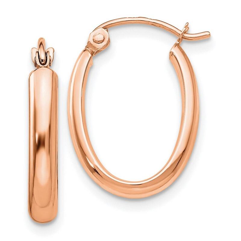 Curata 10k Rose Gold Polished Half Round Oval Hoop Earrings - 20x3.75mm