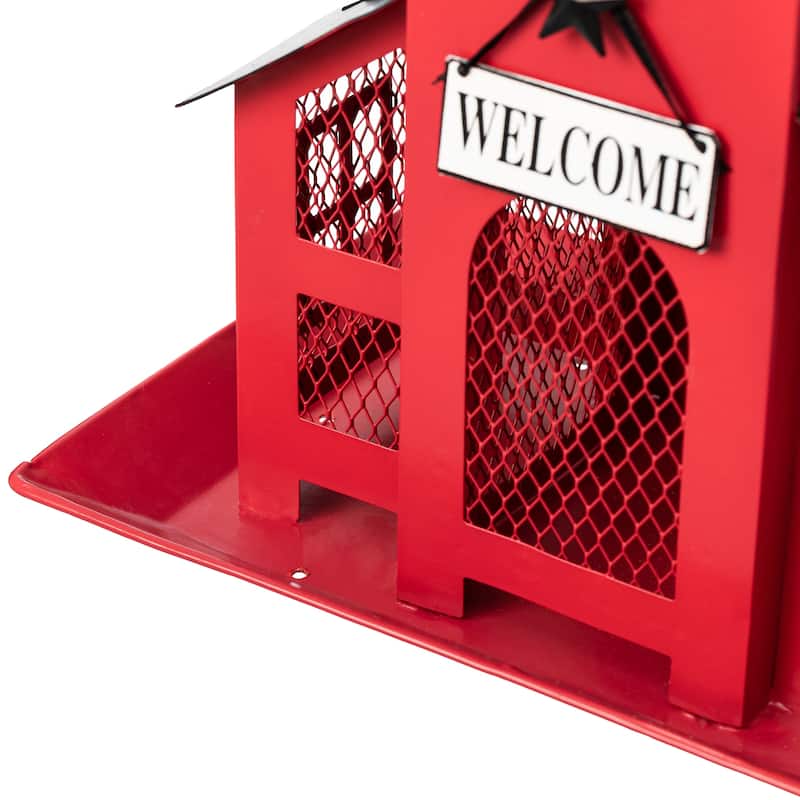Glitzhome 12"H Metal Red House Hanging Birdfeeder