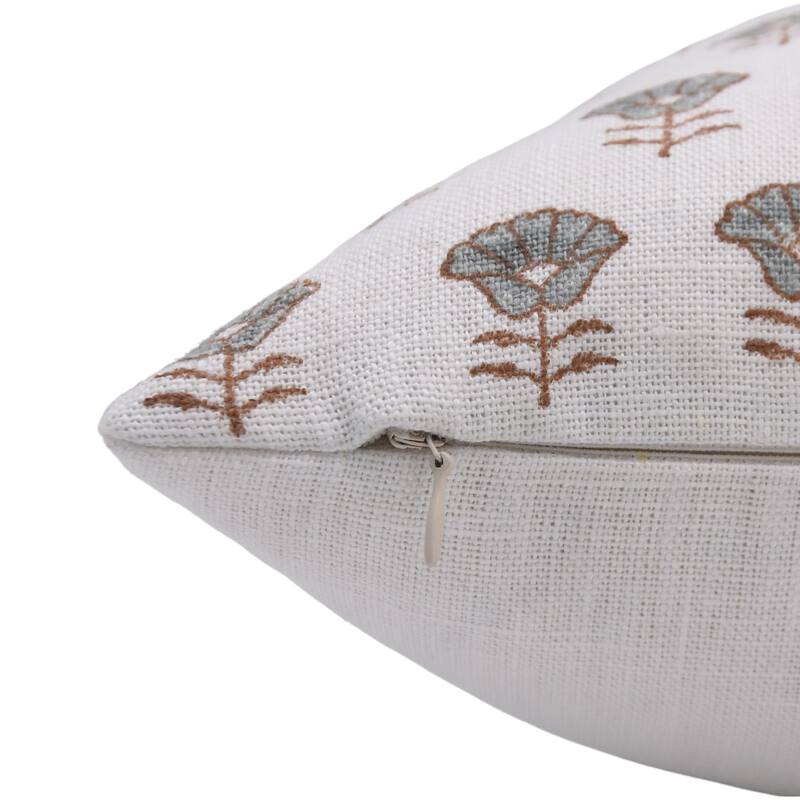 Linen White Farmhouse Block print pillow Cover - Kohinoor