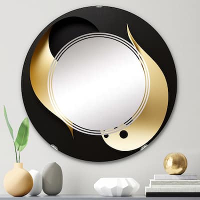 Designart 'Golden Droplets On Black' Printed Modern Geometric Wall Mirror