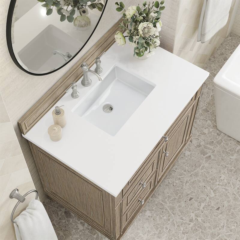 James Martin Vanities Lorelai 36" Single Vanity, Whitewashed Oak - White Zeus