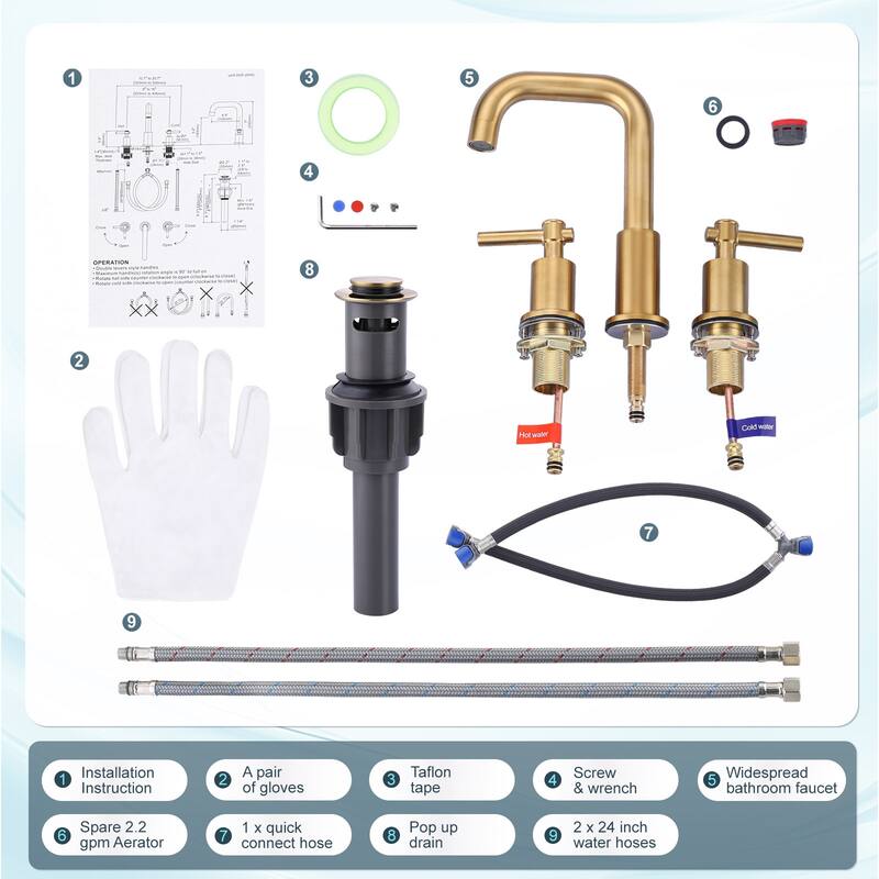 WOWOW 8 in. Widespread Double Handle Bathroom Faucet