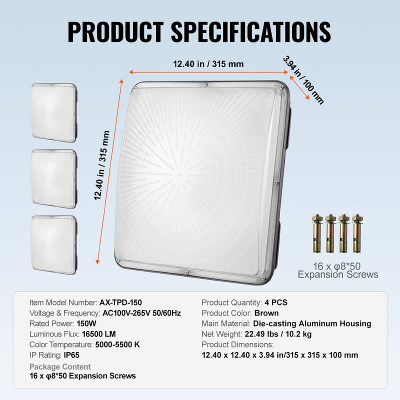 LED Canopy Lights, Daylight Commercial Industrial Outdoor Canopy Lights, Surface Mount Ceiling Lighting