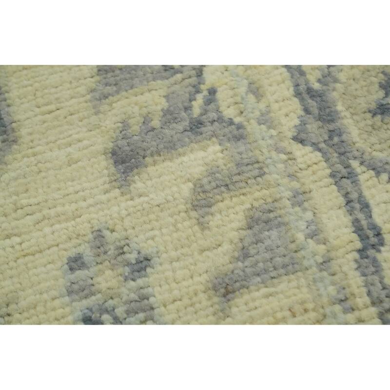 Vegetable Dye Floral Oushak Turkish Runner Rug, Floral Geometric Carpet - 12' 4'' X 2' 8''