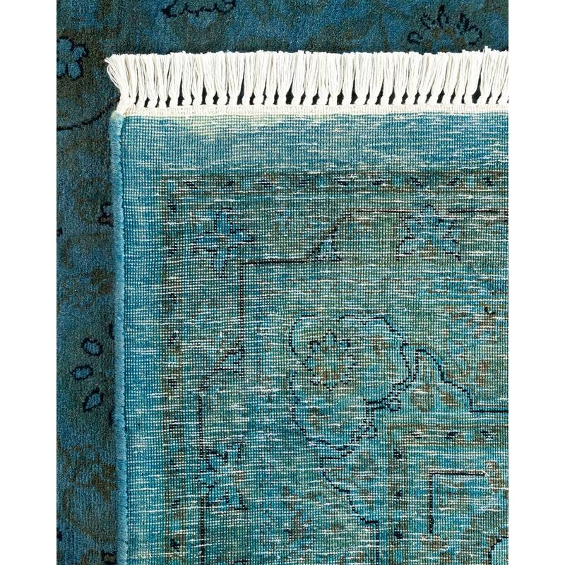 Overton Hand Knotted Wool Vintage Inspired Modern Contemporary Overdyed Blue Area Rug - 6' 1" x 9' 2"
