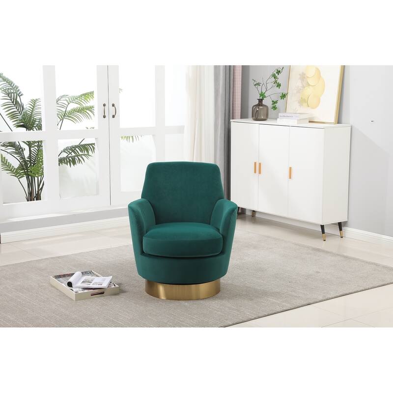 Swivel Accent Chairs Armchair for Living Room, Reading Chairs , Round Barrel Chairs with Gold Stainless Steel Base - Green