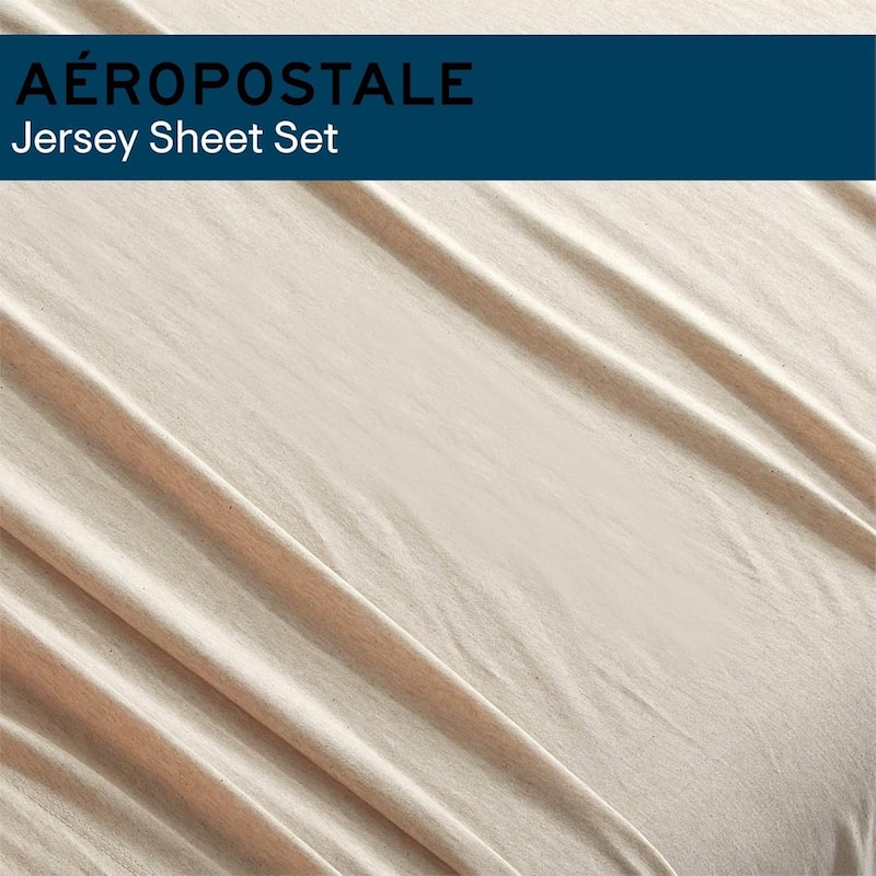Aeropostale Super Soft Heather Oatmeal Jersey Knit Sheet Set All-Season Comfort