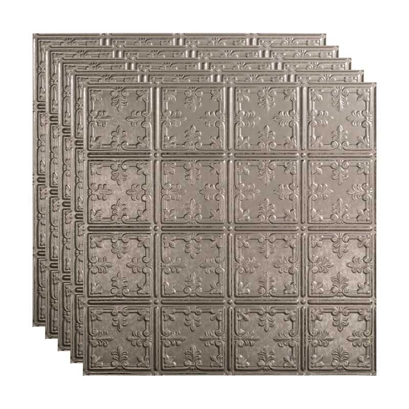 FASÄDE Traditional Style 10 Decorative Vinyl 2ft x 2ft Lay in Ceiling Panel in Galvanized Steel (5 Pack) - 5 Pack - Galvanized Steel