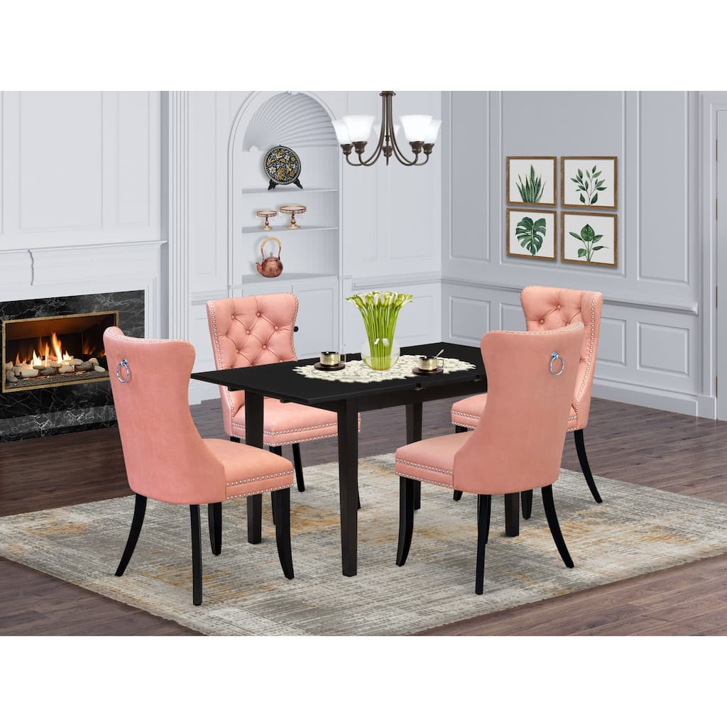 East West Furniture Kitchen Table Set Includes a Rectangle Dining Table and Upholstered Chairs, Black (Pieces Options)