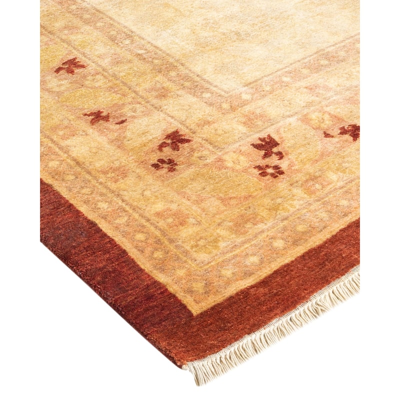 Overton Hand Knotted Wool Vintage Inspired Traditional Mogul Yellow Area Rug - 12' 6" x 15' 3"