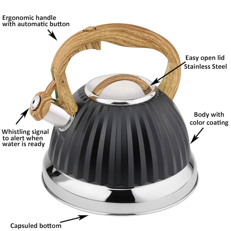 Lorren Home Trends Stovetop Tea Kettle 3L/12 Cups, Whistling Spout.
