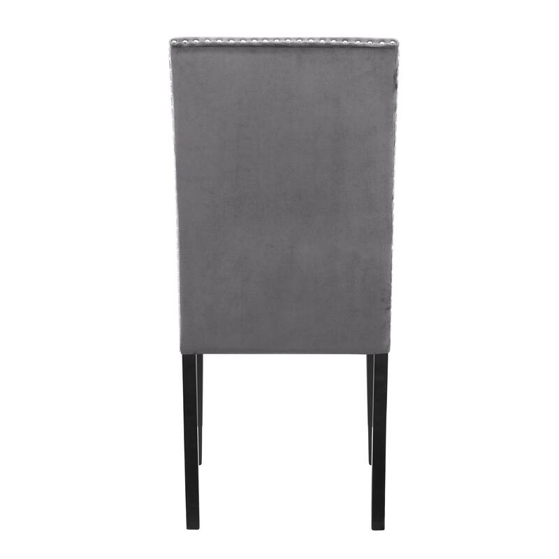 Modern Set of 2 Dining Chairs with Fabric Backrest, Cushioned Seat, Nailhead Trim, Solid Wood Legs for Dining Room Living Room
