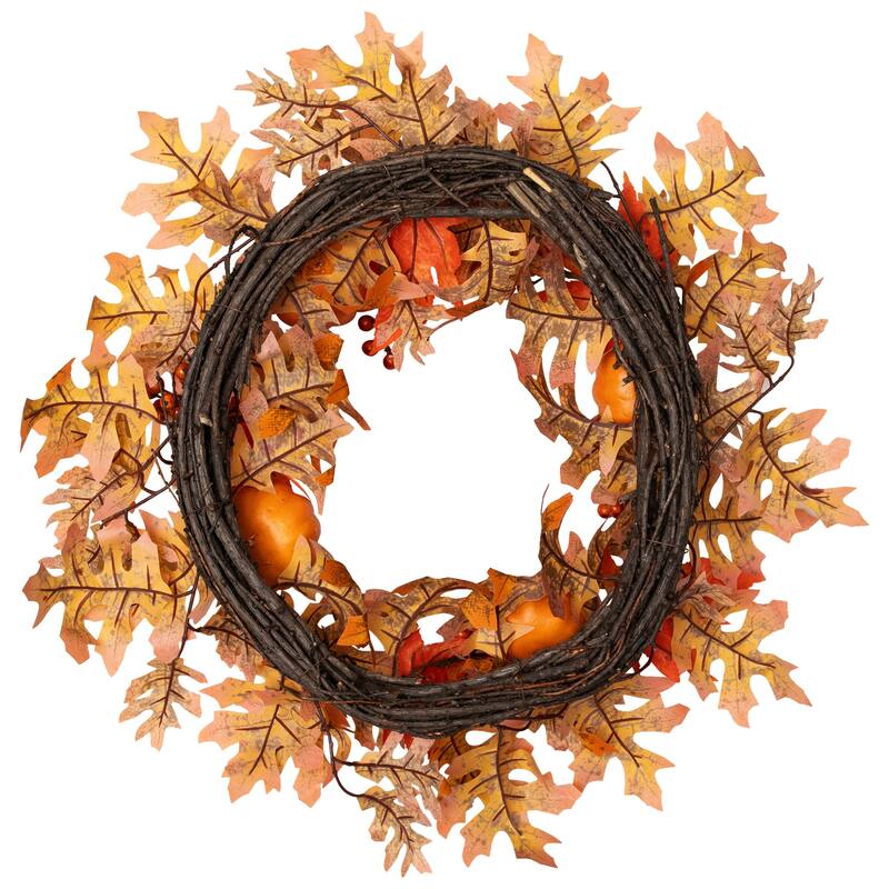 Autumn Leaves Pumpkins Berries Artificial Thanksgiving Wreath 22"