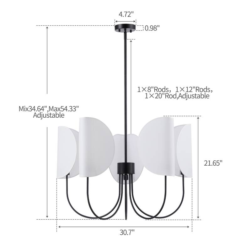 5-Light 31" Wide Contemporary Candle Style Chandelier with Semi-Open White Fabric Shade