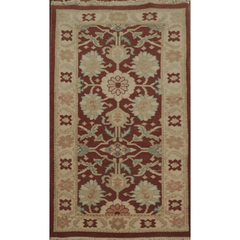 Hand Knotted Oriental 100% Wool Carpet Traditional All-Over Oranges & Rust Ziegler Area Rug - 3' 10'' X 2' 0''