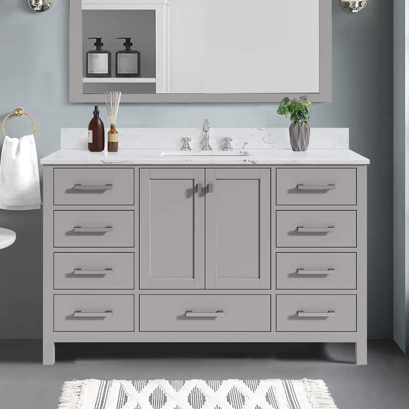 StarrySky 54 inch Undermount Single Sink Bathroom Vanity with Engineered Carrara Marble Top - 54 inch