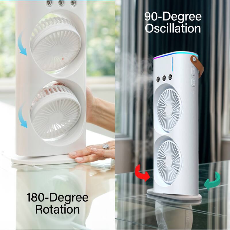 Bell + Howell Portable Rechargeable Dual Mist Fan with LED Lights and Remote Control