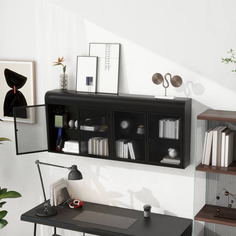 2-Door Wall-Mounted Metal Storage Cabinet with Tempered Glass Doors & Shelves for Bathroom, Kitchen, Living Room & Office