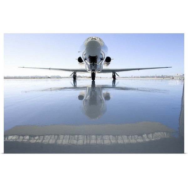 "Aeroplane on the runway, reflection on the ground" Poster Print