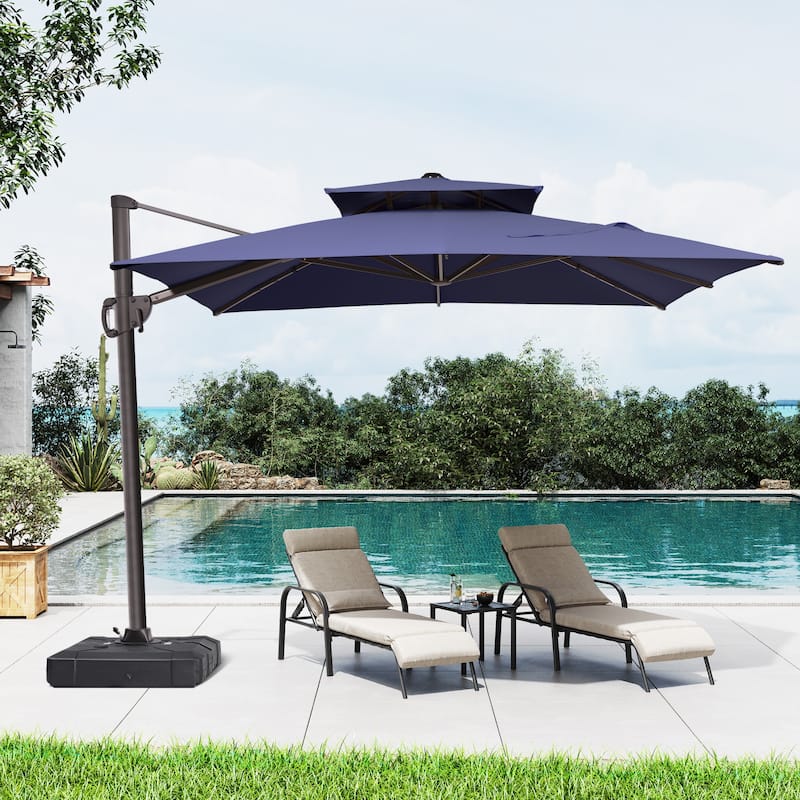 Outdoor 9x11FT Patio Umbrella Cantilever Offset with Dual Top