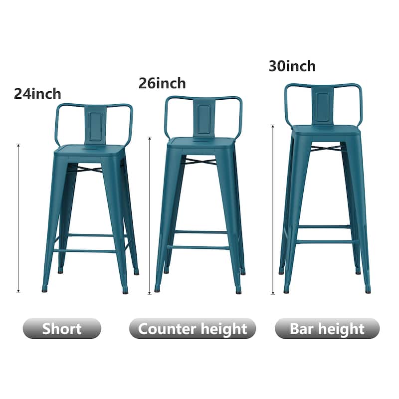Metal Bar Stools Set of 4,Bar Stool with Low Back for Indoor/Outdoor Barstools